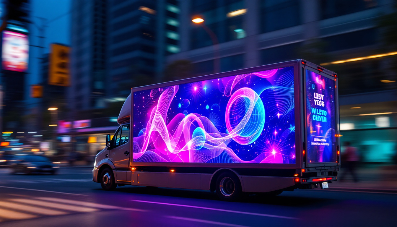 A photograph of a vibrant led vehicle billboard in action