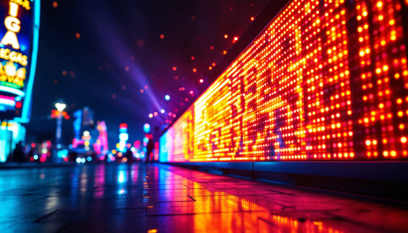 A photograph of a vibrant led display in las vegas at night