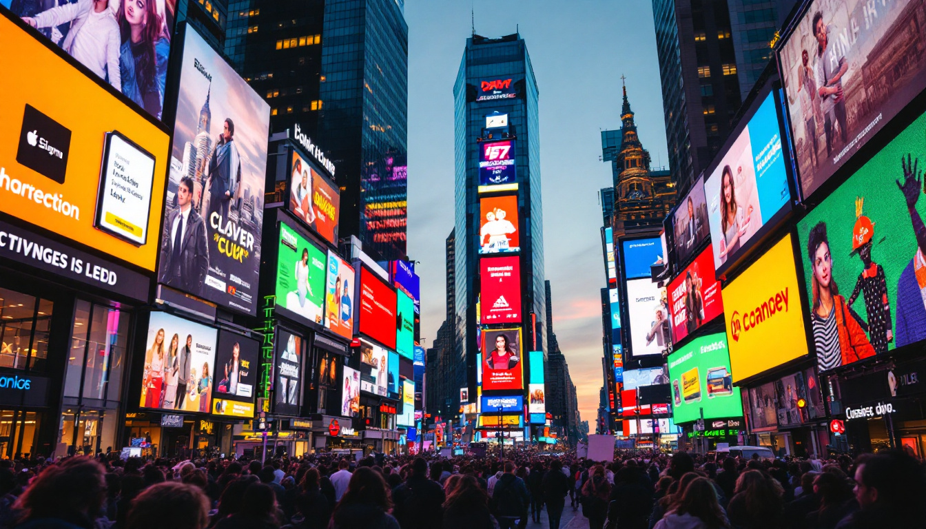 A photograph of capture a photograph of the vibrant led billboards in times square at dusk