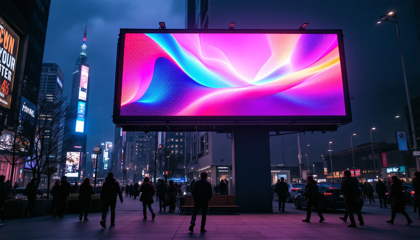 A photograph of capture a photograph of a vibrant led billboard in a bustling urban setting