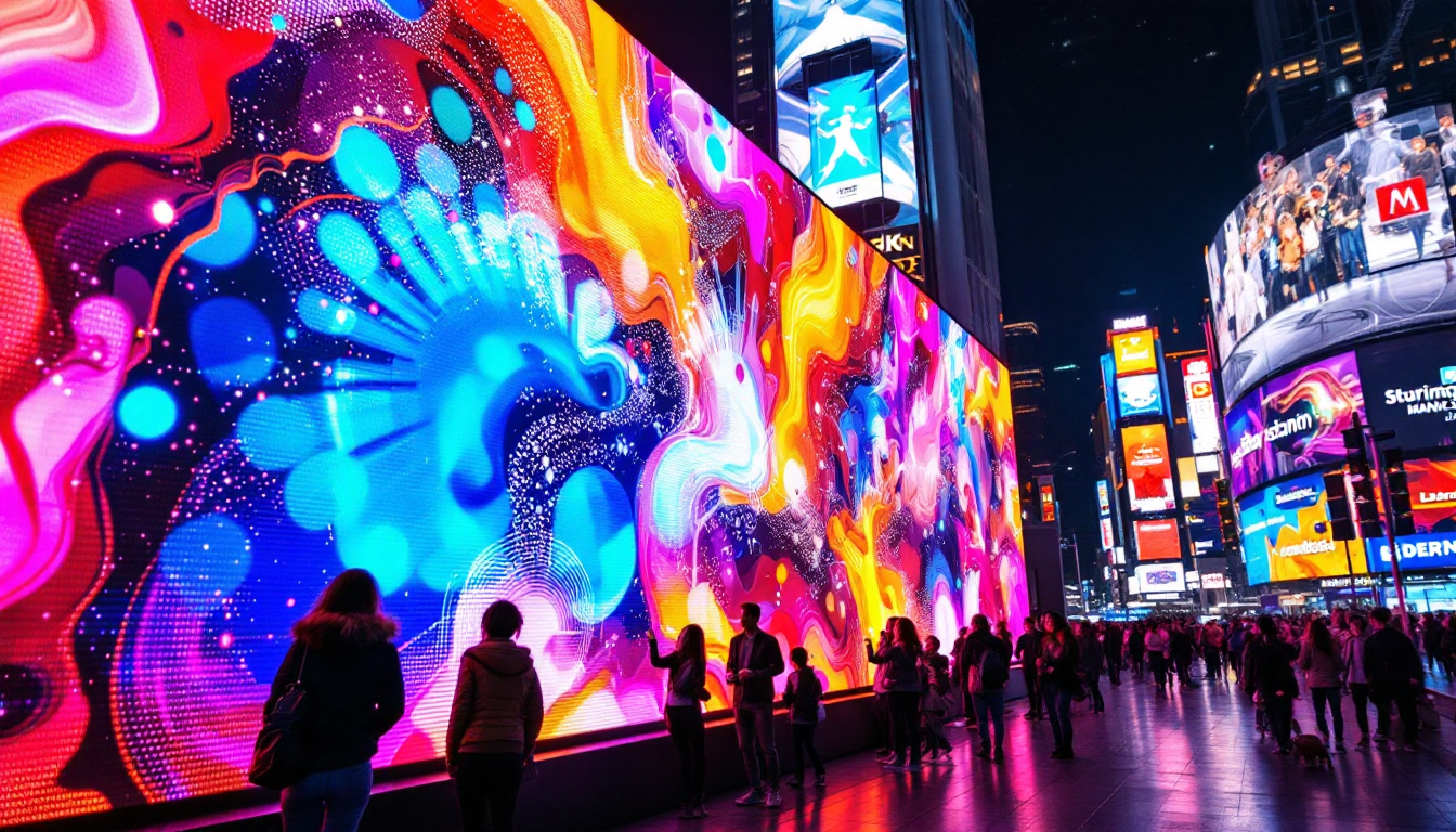 A photograph of a vibrant led display in an urban setting