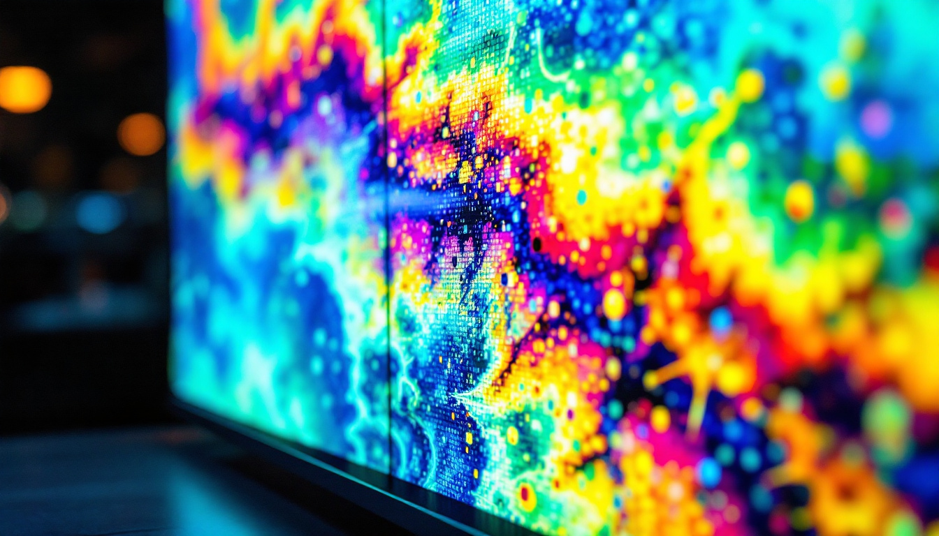 A photograph of a close-up shot of an lcd screen displaying vibrant colors and sharp details