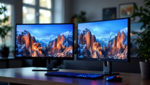 A photograph of a side-by-side comparison of an lcd screen and an led screen