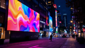 A photograph of a vibrant p10 led screen in action