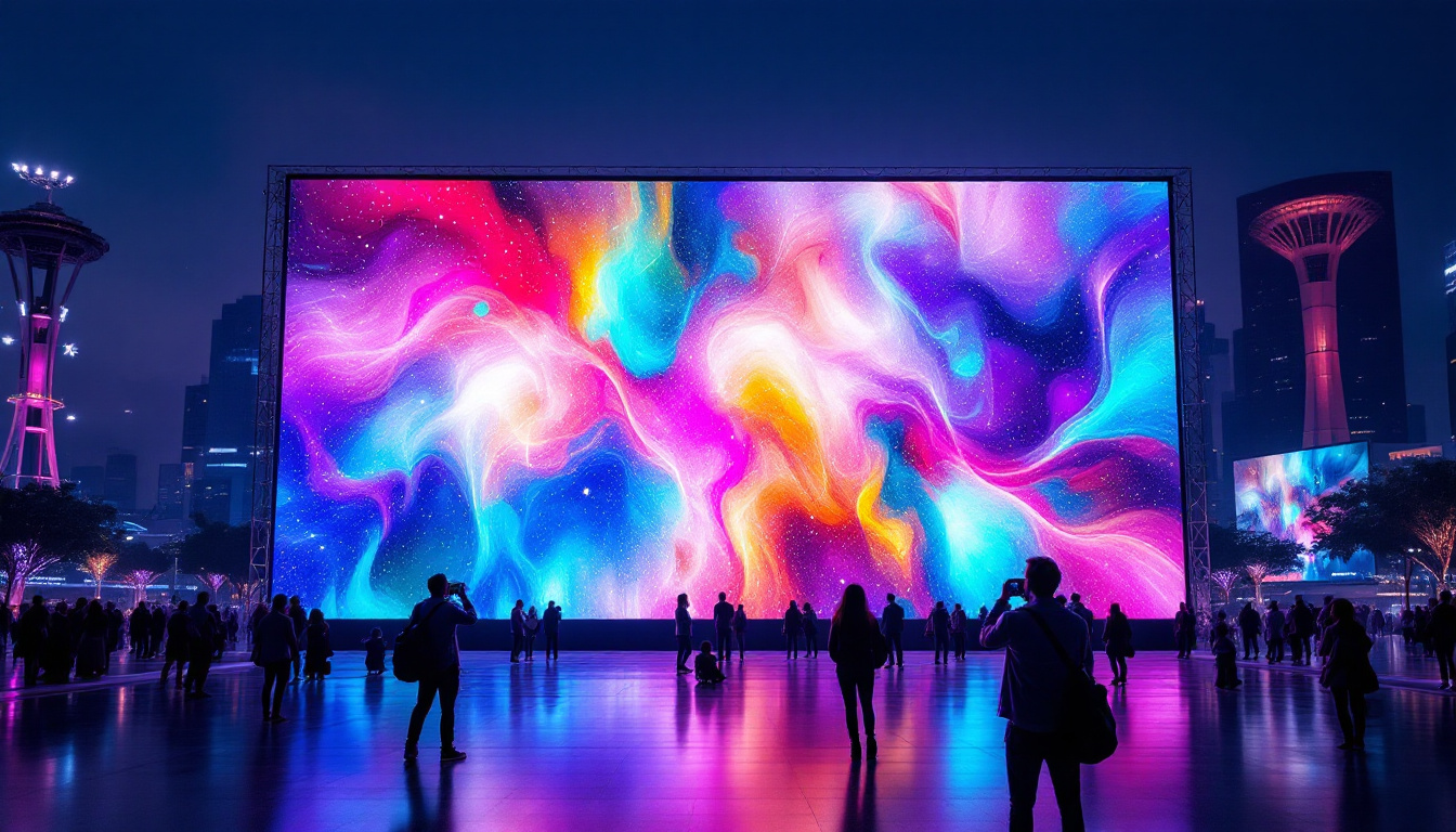 A photograph of capture a photograph of the world's largest led television screen in an outdoor setting