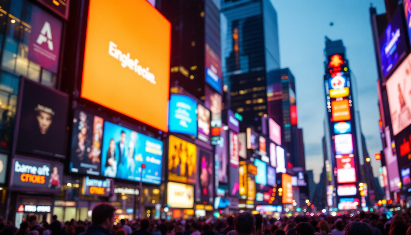 A photograph of capture a photograph of the vibrant led displays in times square at dusk