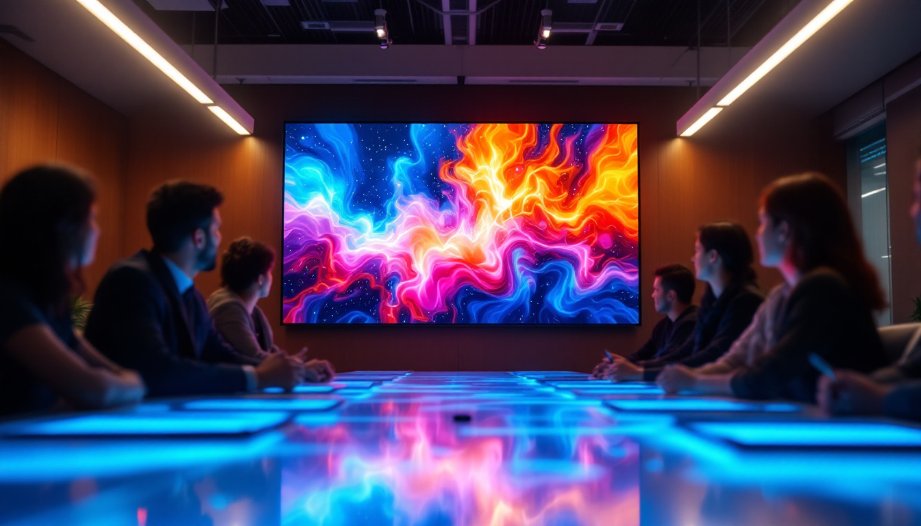 A photograph of a vibrant led display in a dynamic setting