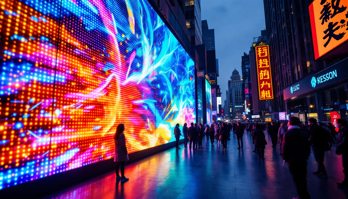 A photograph of a vibrant led display in an urban setting