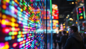 A photograph of a vibrant led display in use