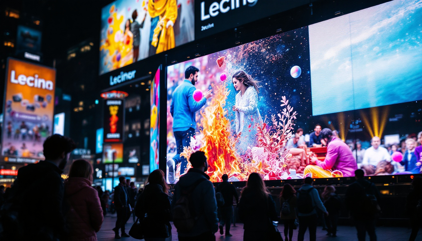 A photograph of a vibrant led display in an urban setting