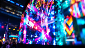 A photograph of a vibrant led display in action