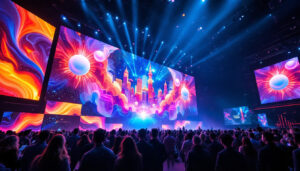 A photograph of a vibrant led display at a conference
