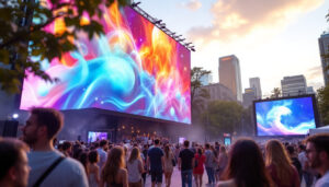 A photograph of a vibrant outdoor led display in use