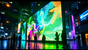 A photograph of a vibrant led display in action