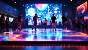 A photograph of a vibrant led floor screen in action