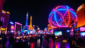 A photograph of capture a photograph of a vibrant led dome display in las vegas