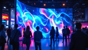 A photograph of capture a photograph of a vibrant roll-up led screen in a dynamic setting
