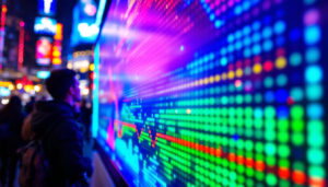 A photograph of a vibrant led display in action