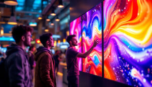 A photograph of a vibrant led display in a commercial setting