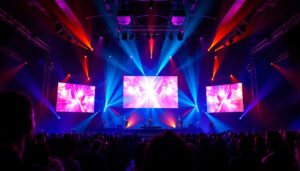A photograph of capture a photograph of a vibrant church stage featuring a large led display