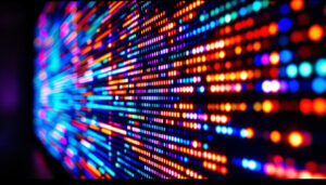 A photograph of a vibrant led display showcasing a high-resolution image in both jpg and png formats