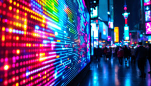 A photograph of a vibrant led display in action