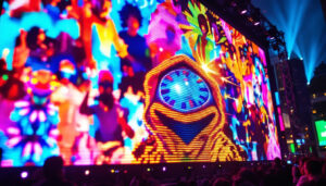 A photograph of a vibrant led display in action