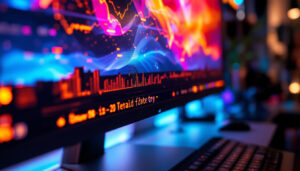 A photograph of a close-up shot of an lcd monitor displaying vibrant colors and sharp images