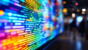 A photograph of a vibrant led display in action