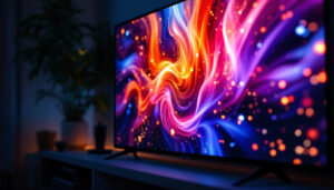 A photograph of a vibrant led display showcasing a dynamic image or video
