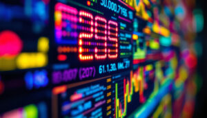 A photograph of a close-up shot of an led display screen showcasing vibrant colors and clear text