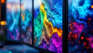 A photograph of a close-up view of various monitor panels