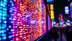 A photograph of a vibrant led display in action