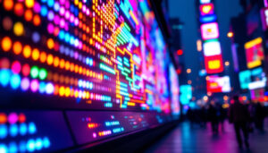 A photograph of a vibrant led display in action