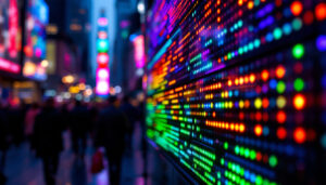 A photograph of a vibrant led display in action