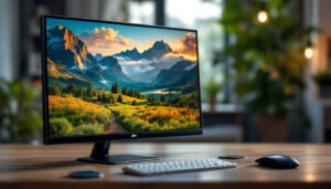 A photograph of a camera screen monitor displaying vibrant