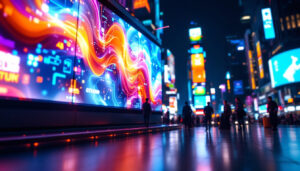 A photograph of a vibrant led display in an urban setting