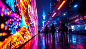 A photograph of a vibrant led display in action