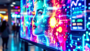 A photograph of a vibrant led display screen in use