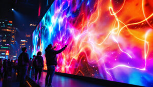 A photograph of a vibrant led display in action