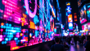 A photograph of a vibrant led display in action