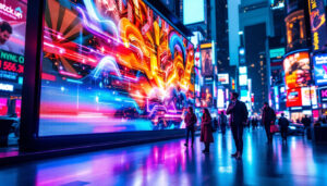 A photograph of a vibrant led display showcasing dynamic visuals powered by a novastar processor