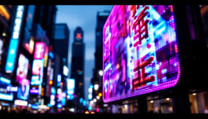 A photograph of a vibrant led display in action
