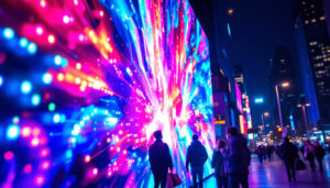 A photograph of a vibrant led display in action