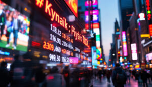 A photograph of a vibrant led display ticker in action