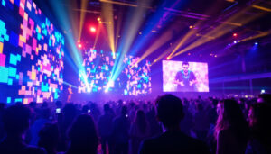 A photograph of a vibrant led display in action at a lively event in dubai