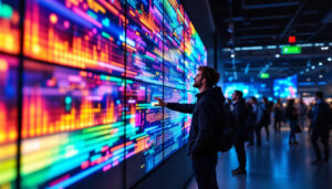 A photograph of a vibrant led display wall in a modern setting