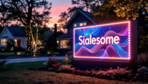 A photograph of a beautifully designed custom outdoor led sign in a residential setting