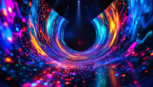 A photograph of a vibrant led display showcasing dynamic visuals