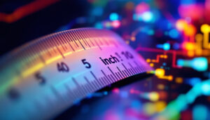 A photograph of a close-up shot of a ruler or measuring tape alongside an led display screen